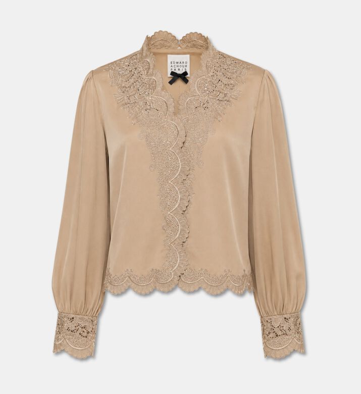 Edward Achour Paris Lace Silk Scalloped Blouse, Packshot View