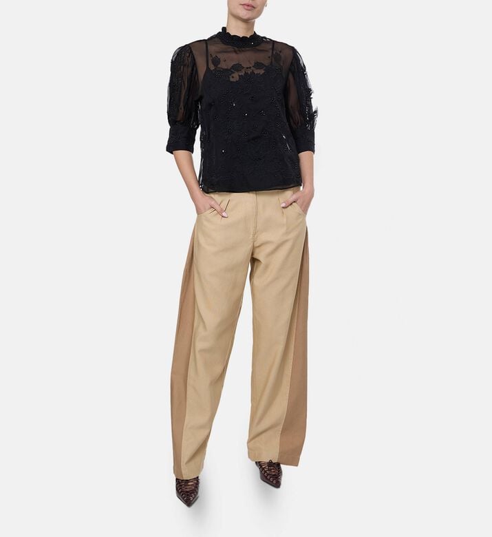 Farm Rio Embroidered Short Sleeve Blouse, Model View