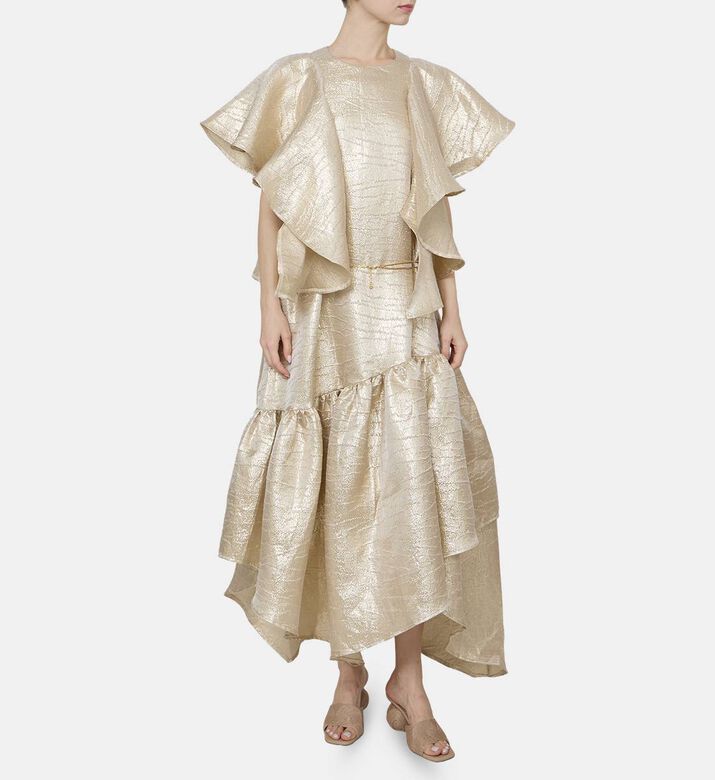 Metallic Ruffle Sleeves Dress