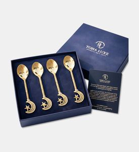 Tohfa Luxe Star Moon Brass 4-piece Dessert Spoon Set, Packshot View