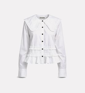 Ganni Ruffle Button Closure Long-sleeve Shirt, Ivory, 40, Packshot View