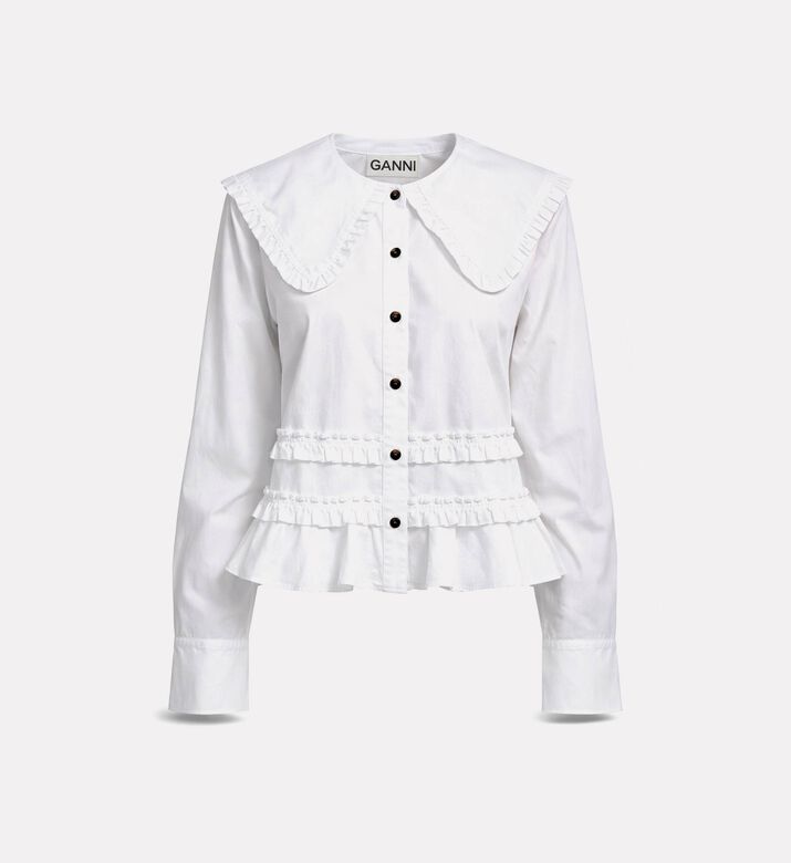 Ganni Ruffle Button Closure Long-sleeve Shirt, Ivory, 40, Packshot View