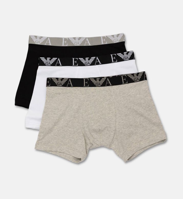 Emporio Armani Logo Elastic Waistband 3-pack Boxers Set, Grey, Xxl, Packshot View