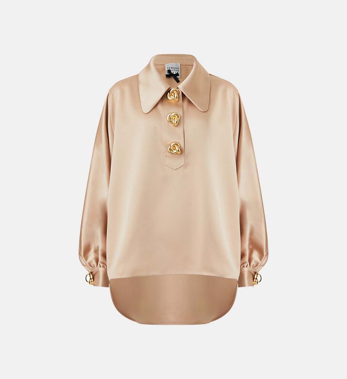 Gathered Sleeve Button-down Blouse