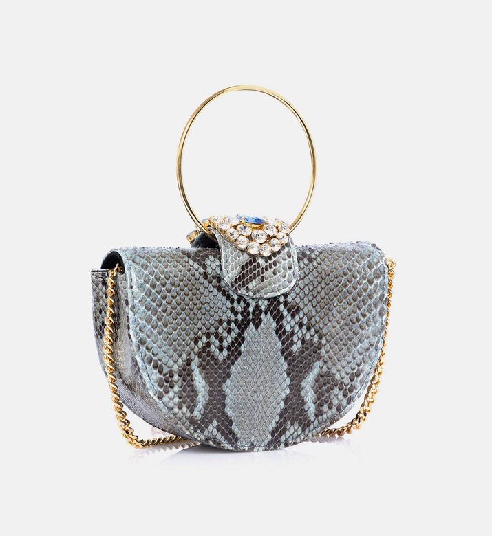 حقيبة جلد ثعبان مزينة بكريستال