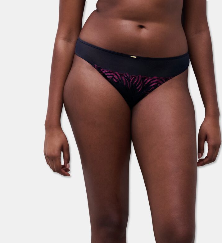 Chantelle Low-rise Waist Tulle Tanga Briefs, Blue, M, Model View
