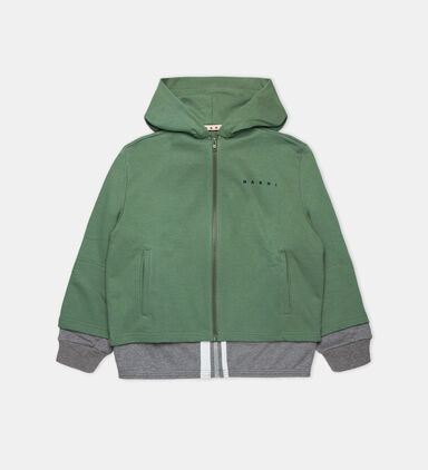 Cotton Contrasted Hem Logo Zipped Sweatshirt