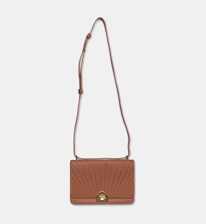 Camille Fournet Signature Calf Leather Pleated Shoulder Bag, Brown, Packshot View