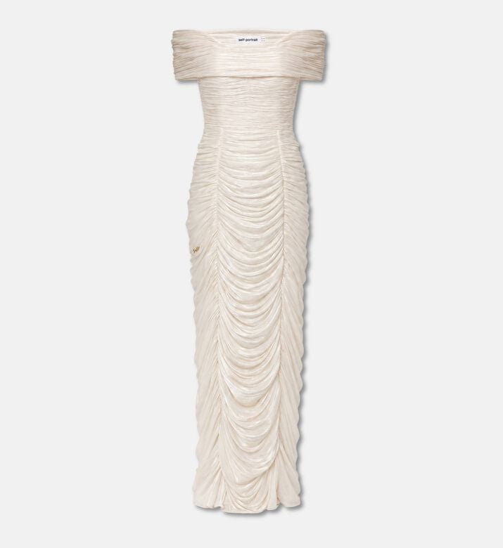 Suzy Matar Off-shoulder Ruched Evening Gown, White, L, Packshot View