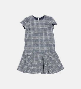 Checkered Ruffled Drop-waist Short-sleeve Dress