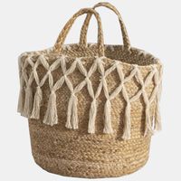 Macrame Fringe Jute Basket Bag - 30x30 Cm