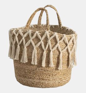 Macrame Fringe Jute Basket Bag - 30x30 Cm