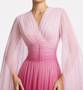 Michael Cinco Chiffon Draped V-neck Evening Dress, Model View