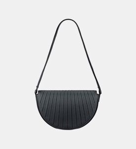 Camille Fournet Astral Calf Leather Pleated Half-moon Handbag, Black, Packshot View