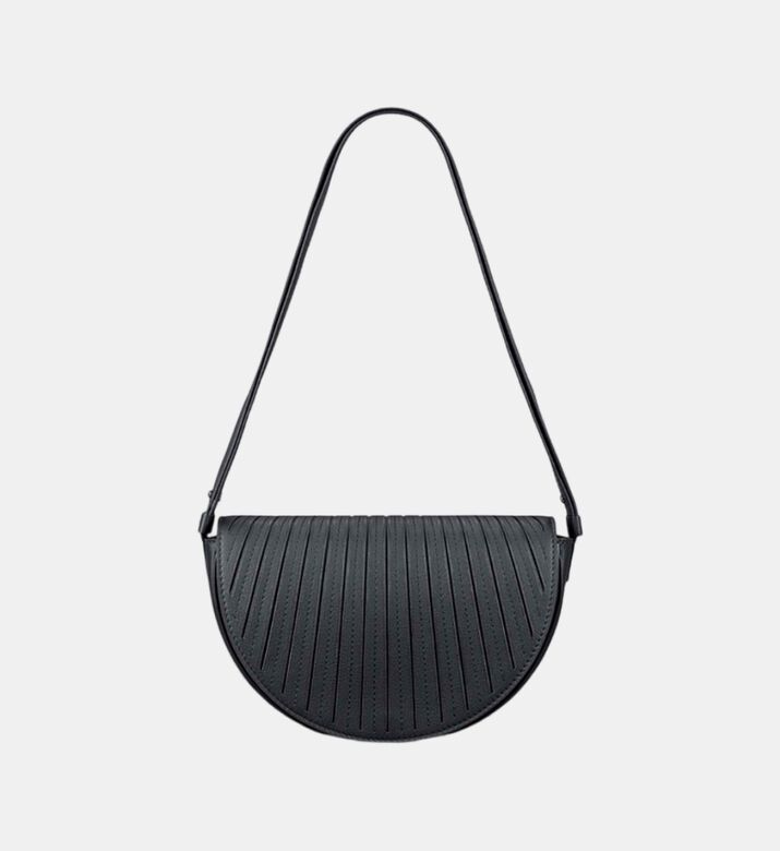 Camille Fournet Astral Calf Leather Pleated Half-moon Handbag, Black, Packshot View