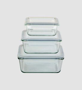 مجموعة مستطيلة زجاجية لحفظ الطعام مؤلفة من 3 قطع
