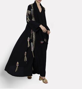 Dalia Al Azem Mirror-work Embroidery Open-front Abaya, Model View
