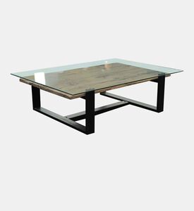 Home Deco and More Cuba Glass Top Wooden Coffee Table, Packshot View