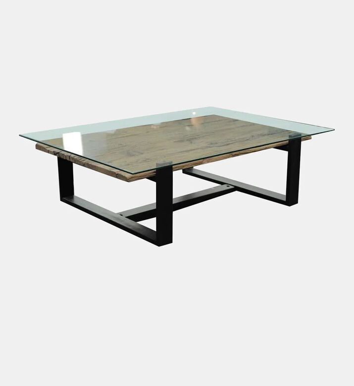 Home Deco and More Cuba Glass Top Wooden Coffee Table, Packshot View