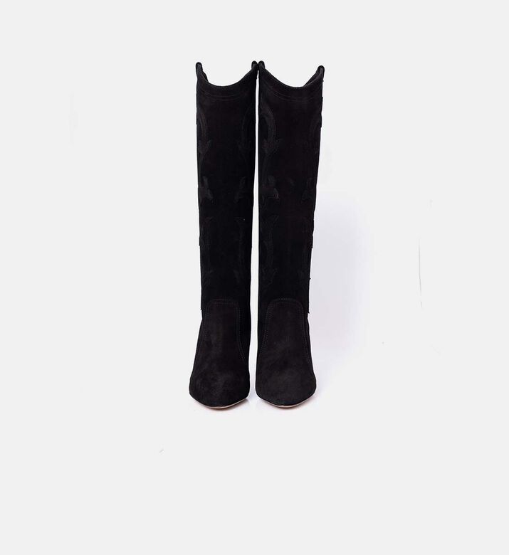Suede Leather Western-inspired Embroidery Stiletto Boots