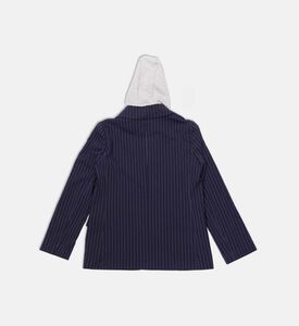 بليزر مخطط بقصة عادية وغطاء رأس