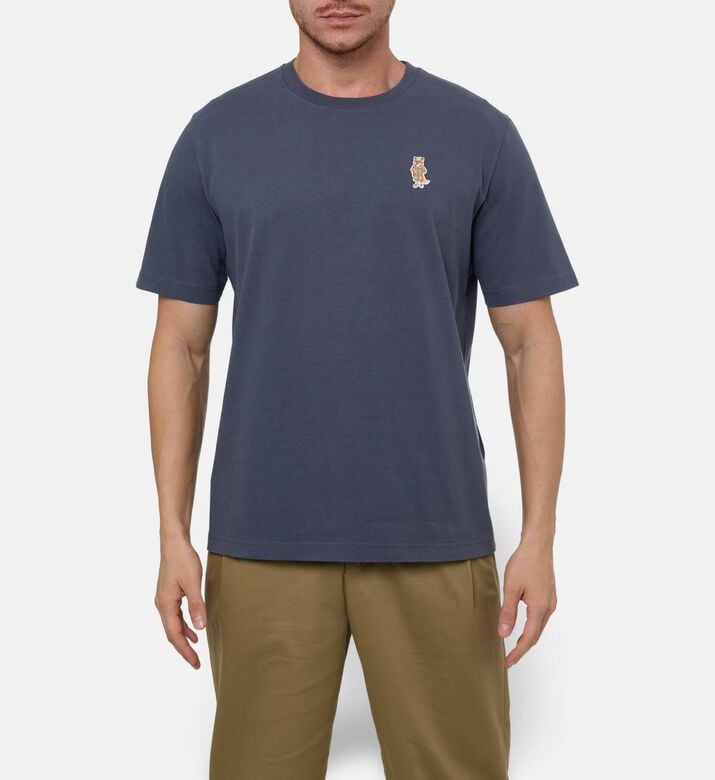 Maison Kitsune Embroidered Patch Straight-cut T-shirt, Blue, Xl, Model View
