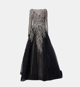 Leaves Sequins Flared Maxi Gown