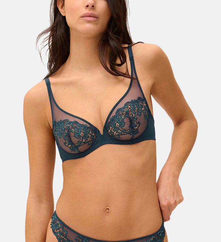 Sheer Mesh Underwired Embroidered Bra