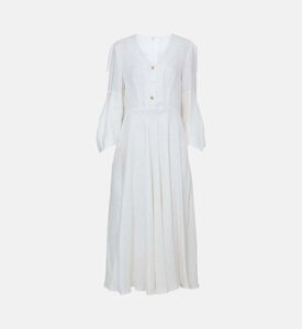 Linen Draped Sleeve Midi Dress
