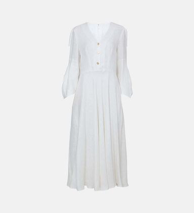 Linen Draped Sleeve Midi Dress