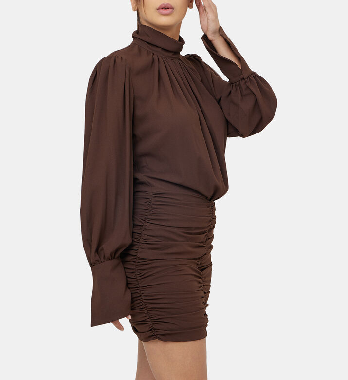 فستان منسوج بتفاصيل مجمعة من يبا