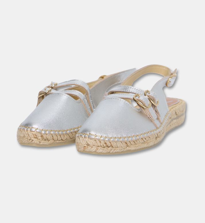Salvi Metallic Leather Espadrille Slingback Double-buckle Flats, Silver, Eu-41, Packshot View
