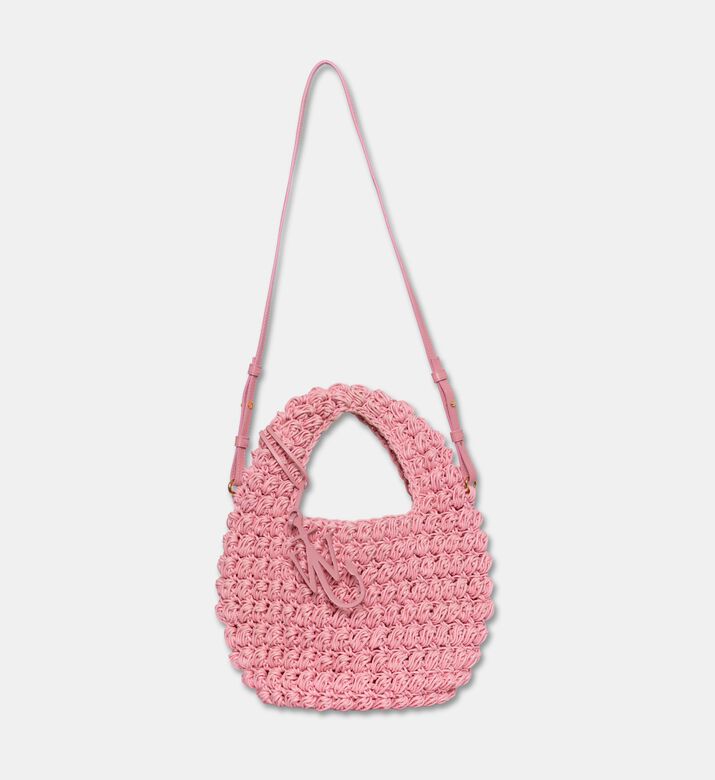 JW Anderson Popcorn Basket Knitted Cotton Bag, Pink, Packshot View