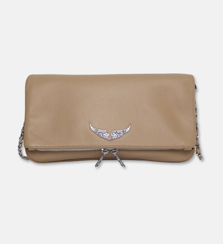 Zadig et Voltaire Rock Grained Leather Clutch, Natural, Packshot View