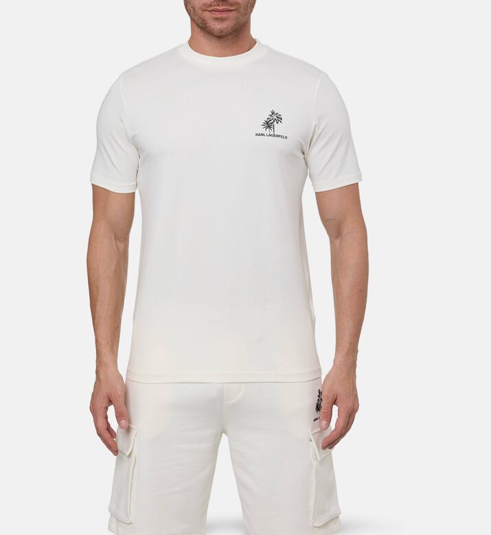 Karl Lagerfeld Jersey Cotton Palm Tree Graphic T-shirt, Champagne, Xl, Model View