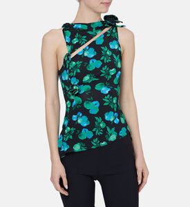 بلوزة محبوكة بدون أكمام بنقشة أزهار