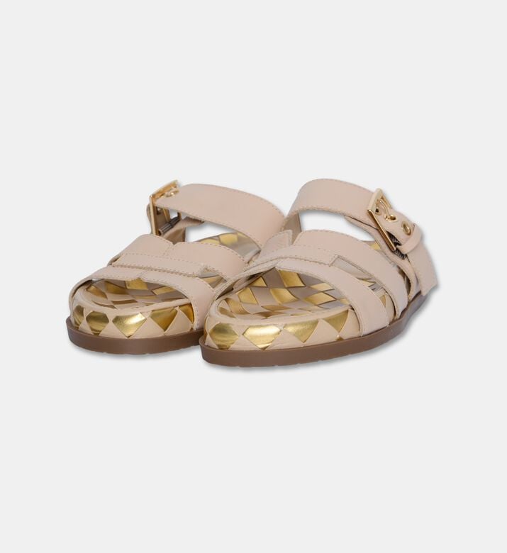 Arezzo Leather Multi-strap Slippers, Beige, Eu-39, Packshot View