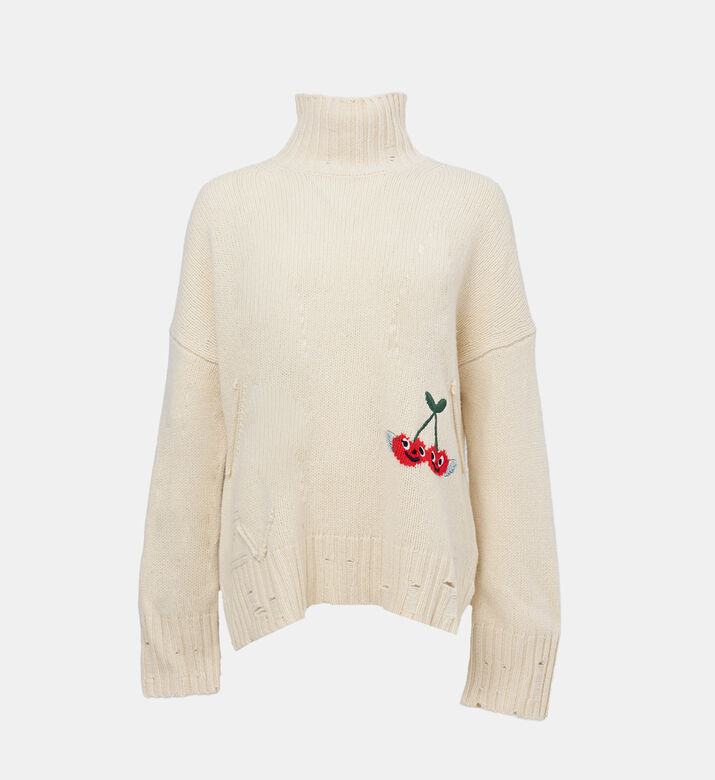 Fleece Cherry-embroidery Sweatshirt