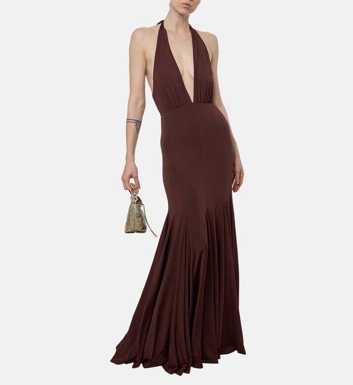 Alice and Olivia Halter Neck A-line Midi Dress, Model View Alice and Olivia Halter Neck A-line Midi Dress, Model View