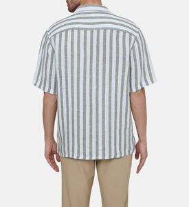 قميص كتان مخطط بأزرار لأسفل