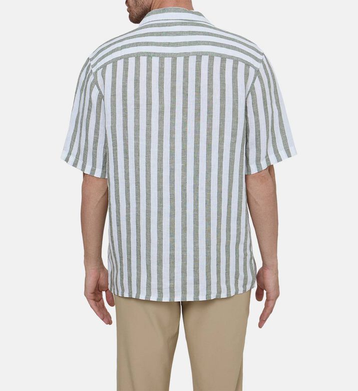 قميص كتان مخطط بأزرار لأسفل