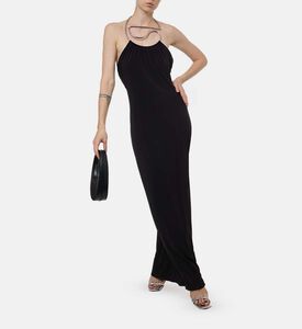 فستان طويل واسع بياقة غير متماثلة