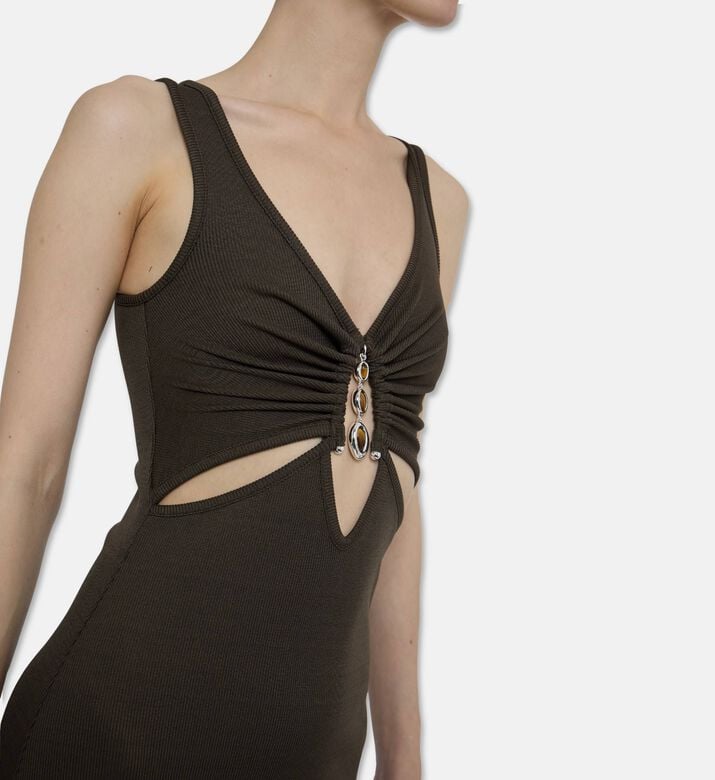 Christopher Esber Dress Droplet, Brown, 05, Model View