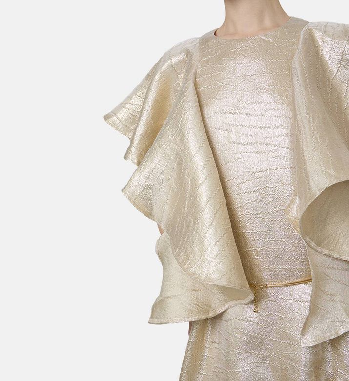 Metallic Ruffle Sleeves Dress