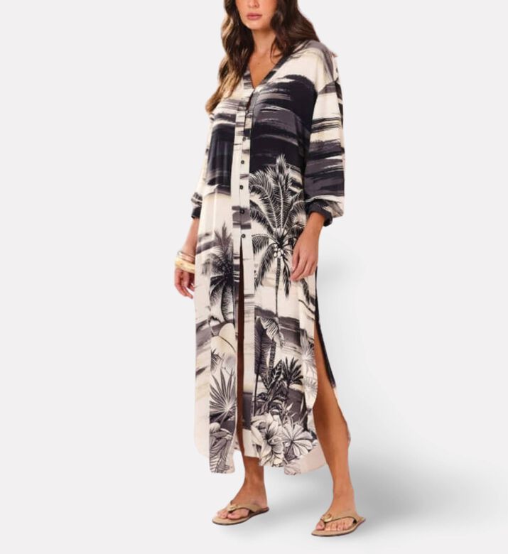 Blueman Lume Long Printed Shirt Dress, Model View