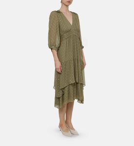 فستان بأكمام منفوشة بطبعة على كامله