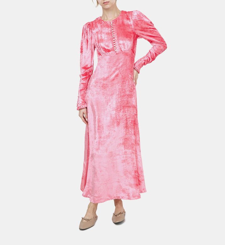 Puffed-shoulders Velvet Dress