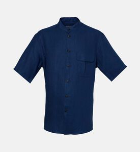 قميص بياقة شريطية كتان