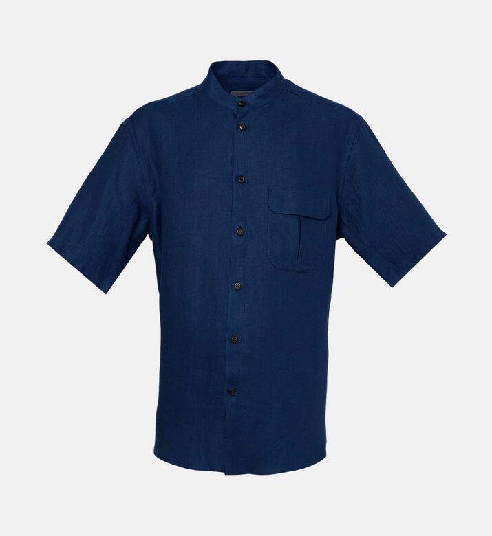 قميص بياقة شريطية كتان