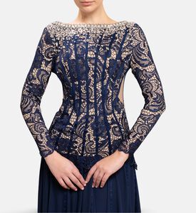 Michael Cinco Corset Lace Long Dress, Model View